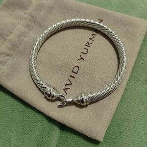 David Yurman Silver Twisted Cable Bracelet with Hook Clasp